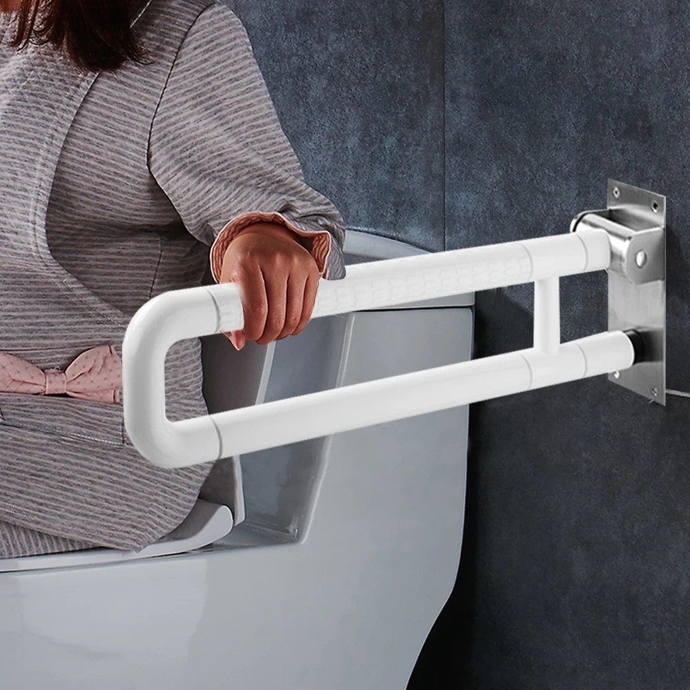 60CM Bathroom Folding Support Handle Stand-up Aid Toilet Handrail Flip-Up Bathroom Grab Bar White 1