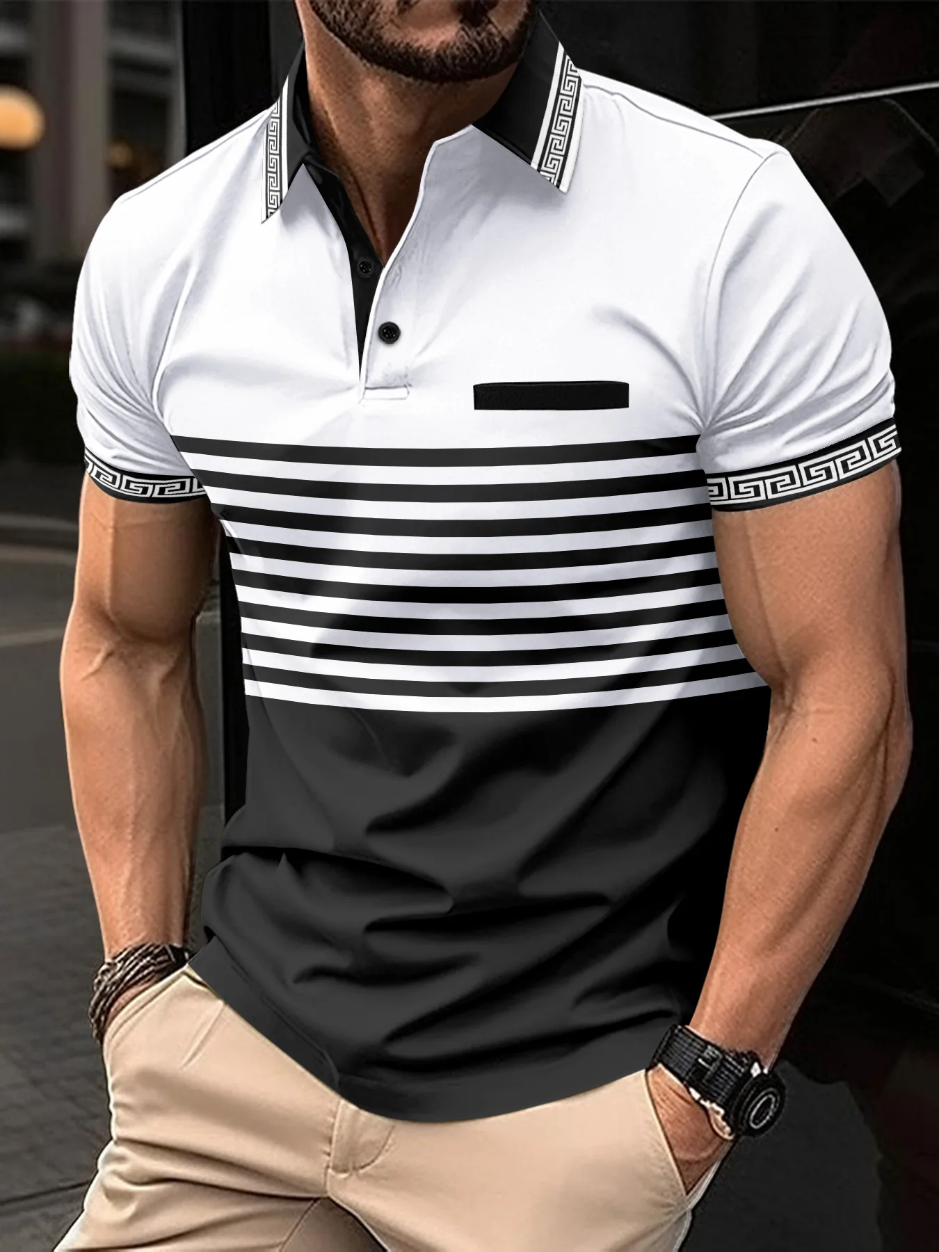 

2024 The latest men's fashion short-sleeved jacquard thread collar POLO shirt casual lapel top