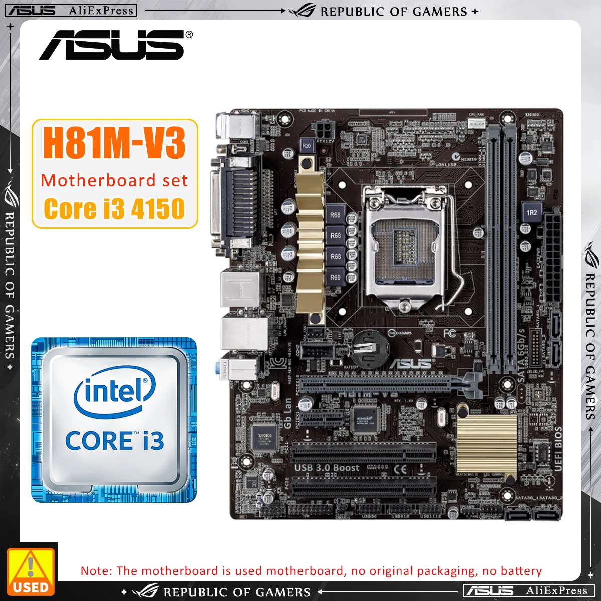 

Комплект материнской платы H8I ASUS H81M-V3 + I3 4150 LGA 1150, комплект материнской платы DDR3 DIMM 16 Гб PCIE 2,0 SATA3/2 DVI
