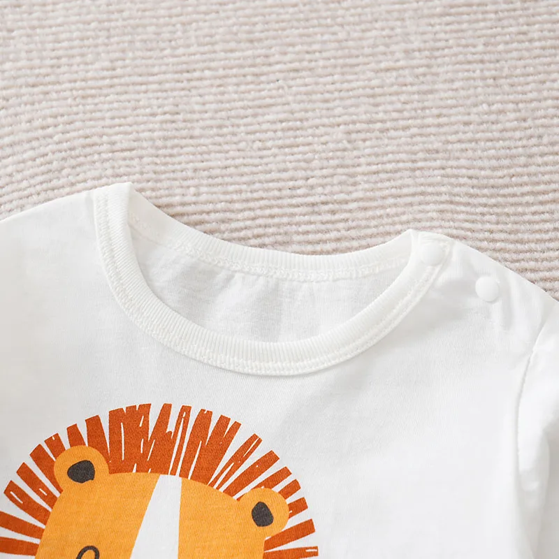 Baby Boy And Girl Pure Cotton Top Cartoon Lion T-shirt Spring And Autumn Pullover Outdoor Clothes Baby Daily Base Clothes