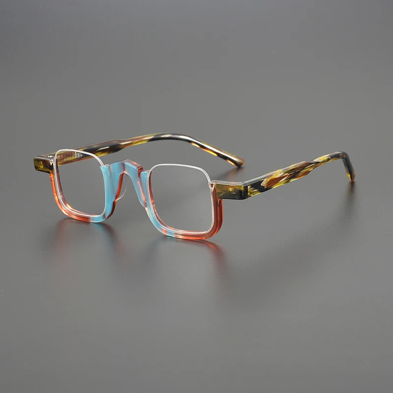 

Vintage half square glasses frames for men and women Leopard-colored acetate optical glasses frames Luxury brand makes prescript