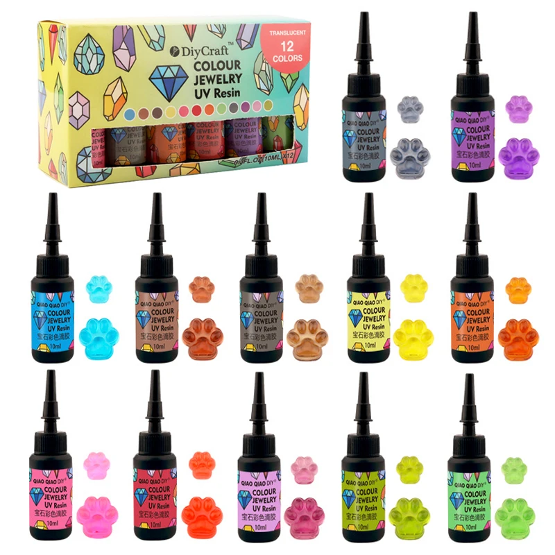 12 Pcs UV Resin Glue Quick Drying Epoxy Glue Set 10ml Hard UV Glue