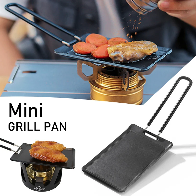 

Outdoor Camping Barbecue Pan Ultralight 13x8.5cm Grill Frying Pan with Detachable Handle Cookware for Hiking Picnic Backpacking