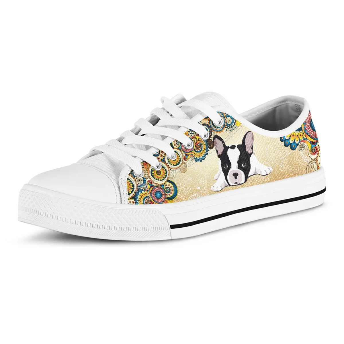 Boho Mandala French Bulldog Women's Classic Canvas Shoes Trendy Fashion Low-top Lace-up Boarding Shoe Cute Kawaii Sneakers