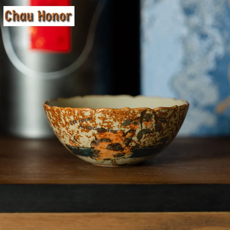 100ml Hand-drawn Orange Cat Teacup Creative Tea Bowl Water Jug Tea-tasting Fragrance Cup Chazhan Master Cups Tea Ceremony Gift