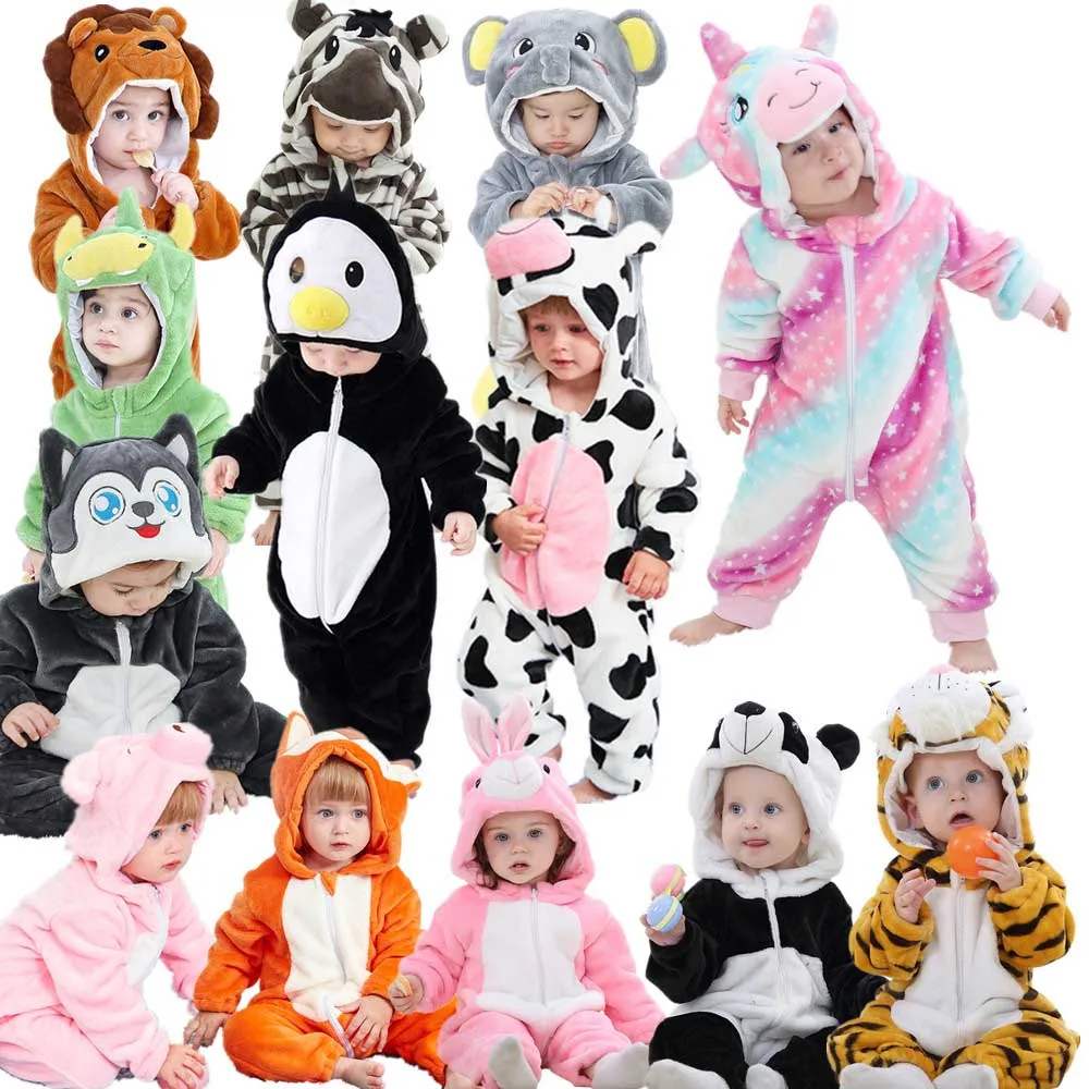 Newborn Baby Boy Clothing Animal Cartoon Hooded Jumpsuits Winter Baby Pajamas Onesies Kids Sleepwear