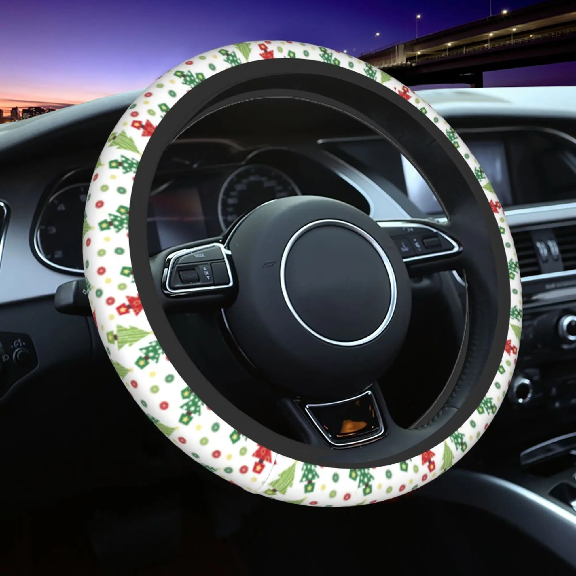 

Christmas Tree Red and Green Car Steering Wheel Cover Car Decoration Accessories Holiday Car Interior for Men Women One Size