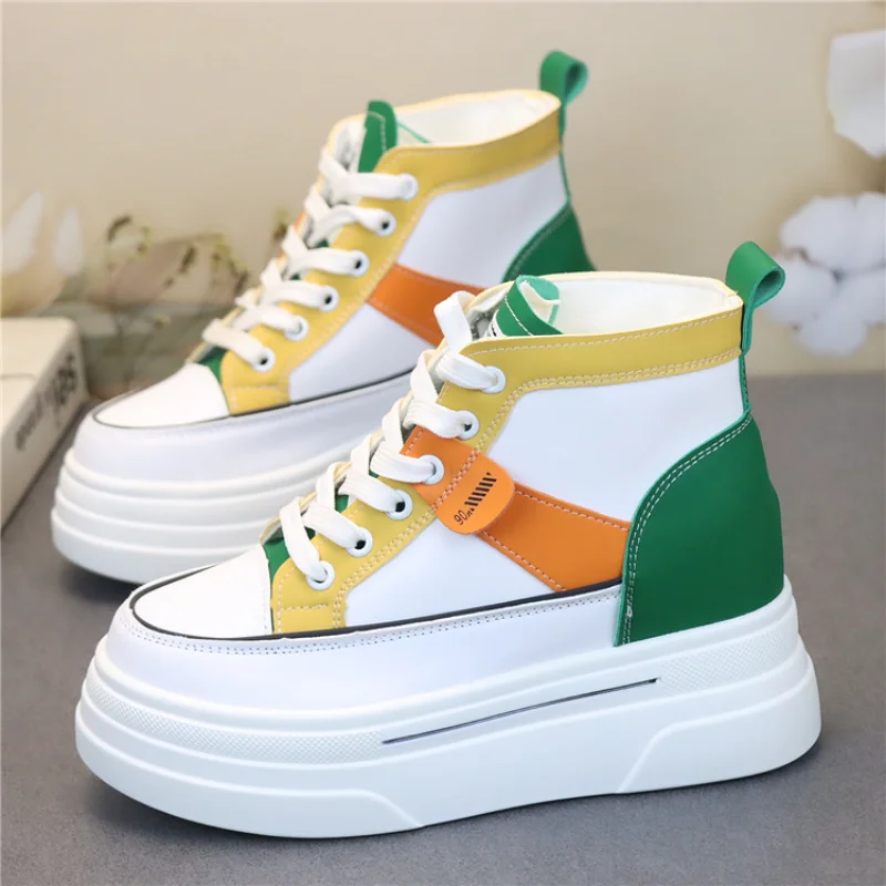 

Color Matching High-top Sneakers Women's Spring Autumn 10CM Thick Bottom Increased Platform Shoes Casual Sports Shoes Sneakers