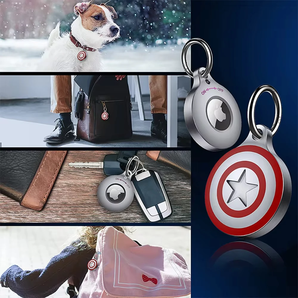 Aluminum Metal AirTag Holder with Keychain for Apple Air tags Waterproof Item Tracker Protector Case for Wallet Luggage Cat Dog