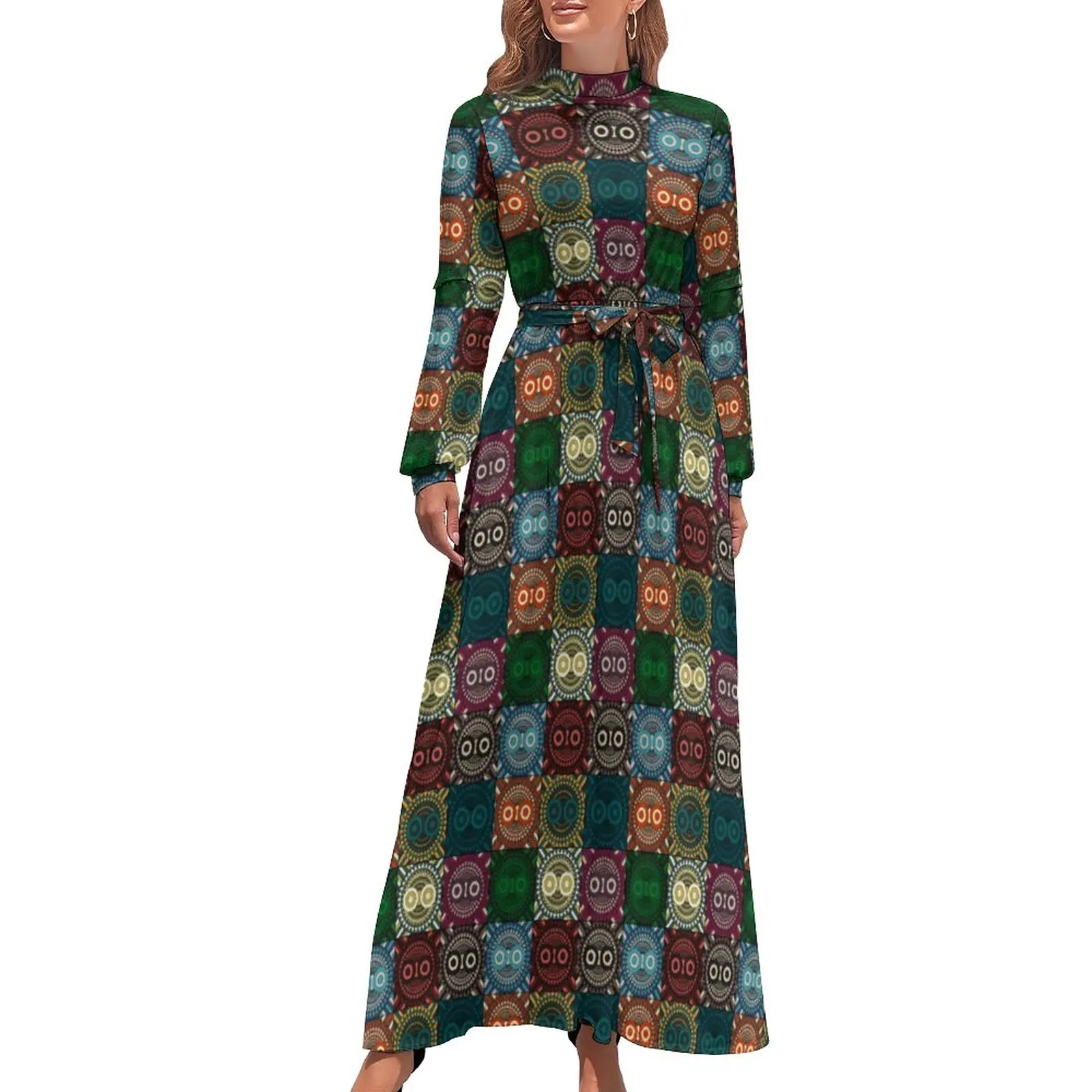 

Geometric Owl Dress Funny Animal Print Streetwear Boho Beach Dresses Female Long Sleeve High Waist Elegant Long Maxi Dress