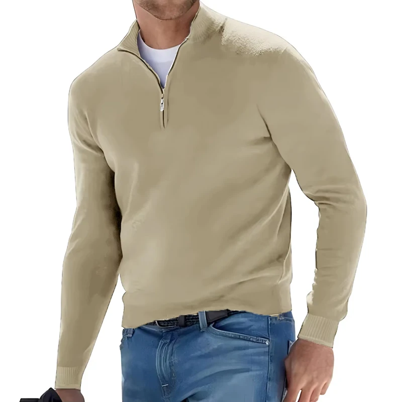Autumn Men's Sweatwear Warm Pullover Solid Color Half Zipper Casual Sweater Slim V-neck Long Sleeve Men's Sweatshirts Winter Top 3
