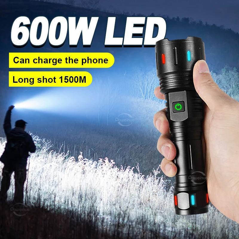 SuperPowerLaserZoomFlashlightUSBCRechargeable600WHighPower