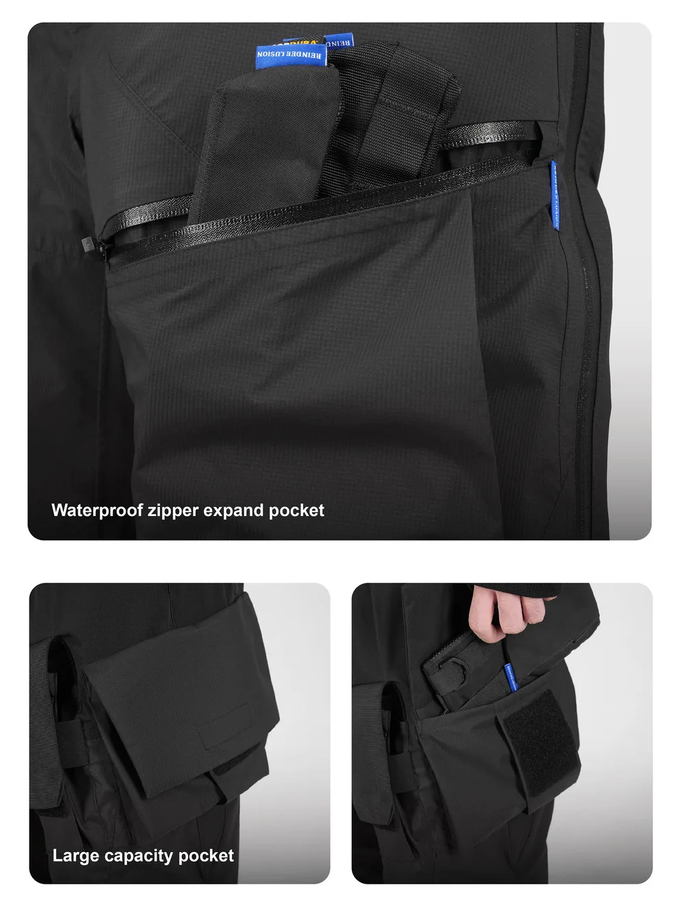 Reindee Lusion 23aw All-weather hard-shell 3L outdoor ski pants rubbered waistband multiple pockets side zipper techwear