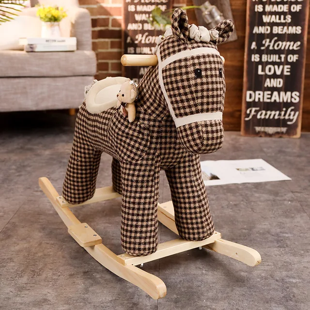 LazyChild Flower Cloth Wooden Horse Rocking Chair Yo Car Baby Comfort Toy Dual-Purpose Music First Year Gift Rocking Horse 1