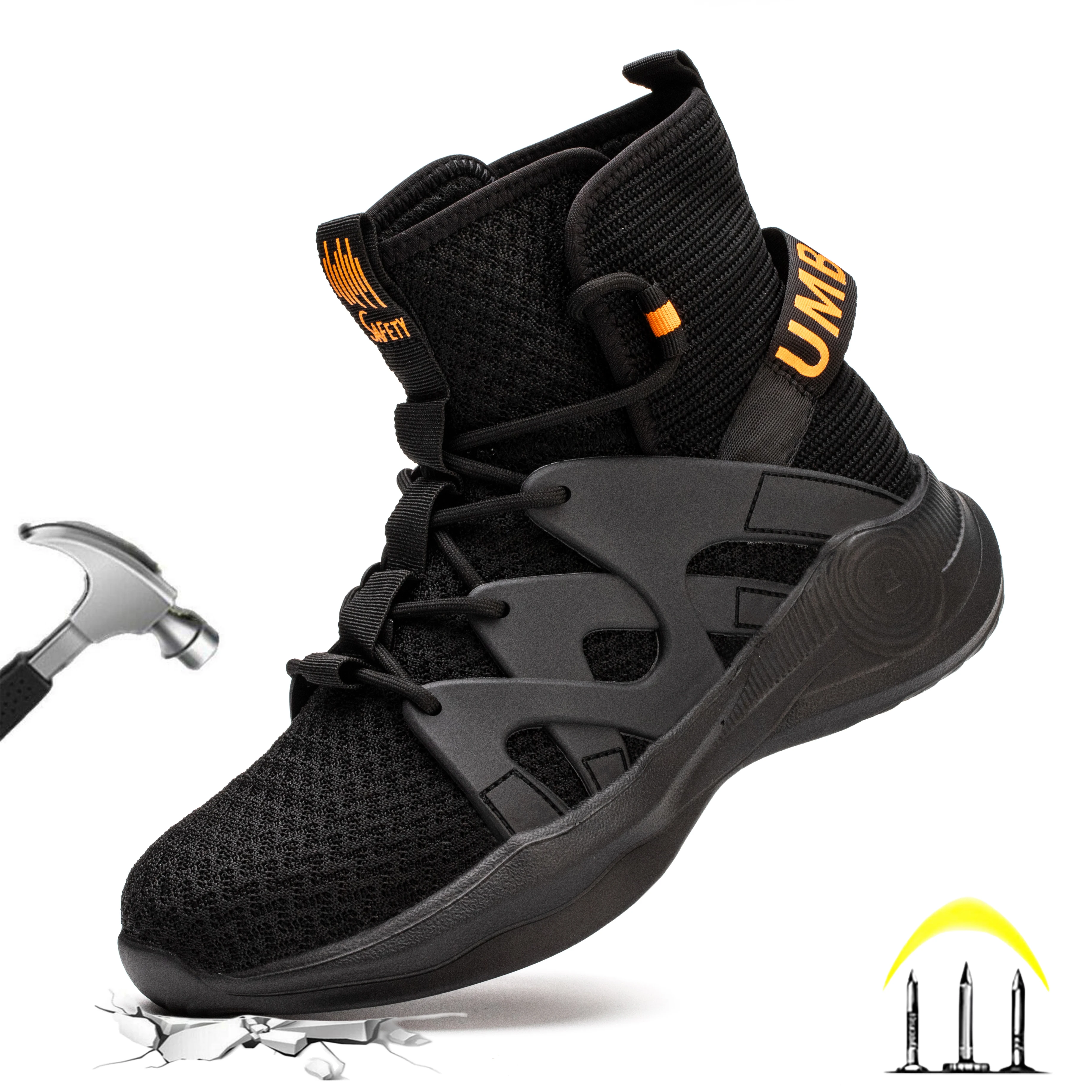 

Black Men Boots Mesh Steel Toe Cap Work Safety Shoes Man for Work Light Breathable Sneaker Male Sneakers Botas Men's Sports Half