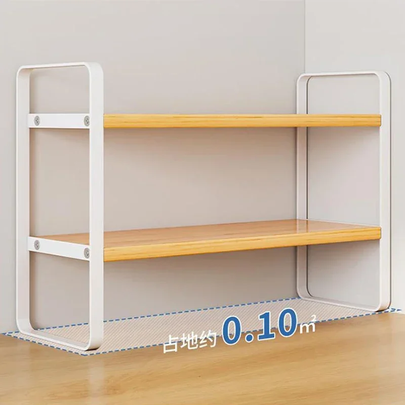 Desk Shelf Organizer Rack White Bookshelf Student Dormitory Wood Household Combination Small School Office Layered Wrought Iron