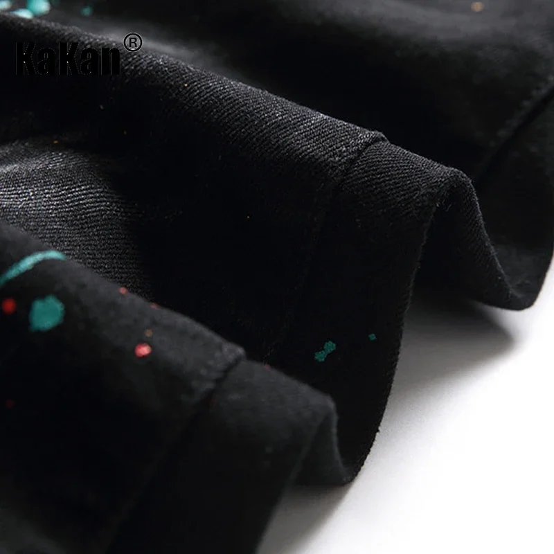 Kakan - European and American New Slim Fit Distressed Jeans for Men, Elastic Black Pants for Men, Personalized Jeans K36-B03