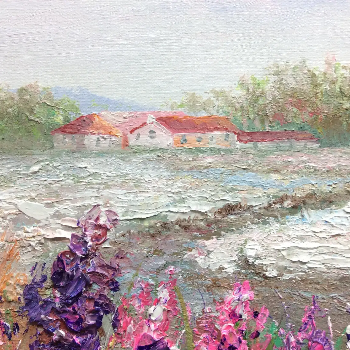 Large Abstract Landscape Oil Painting Handmade Pastoral Painting Flower Textured Hand Painted On Canvas Wall Art For Living Room