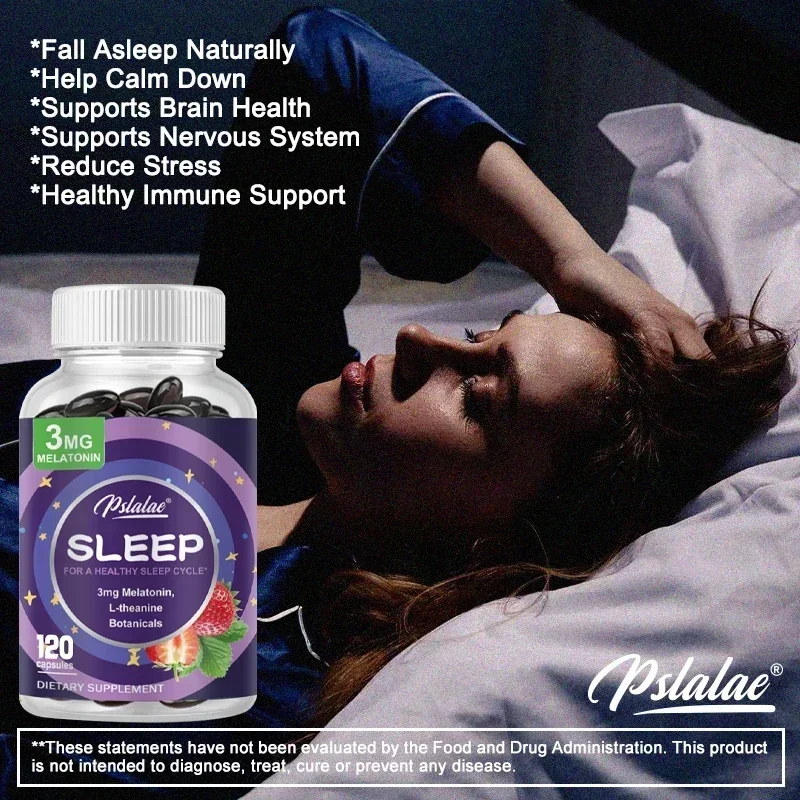 With 3 Mg Melatonin & L-Theanine Capsules Sleep Support Helps Calm Mind and Body for Better Longer Sleep 120 Capsules