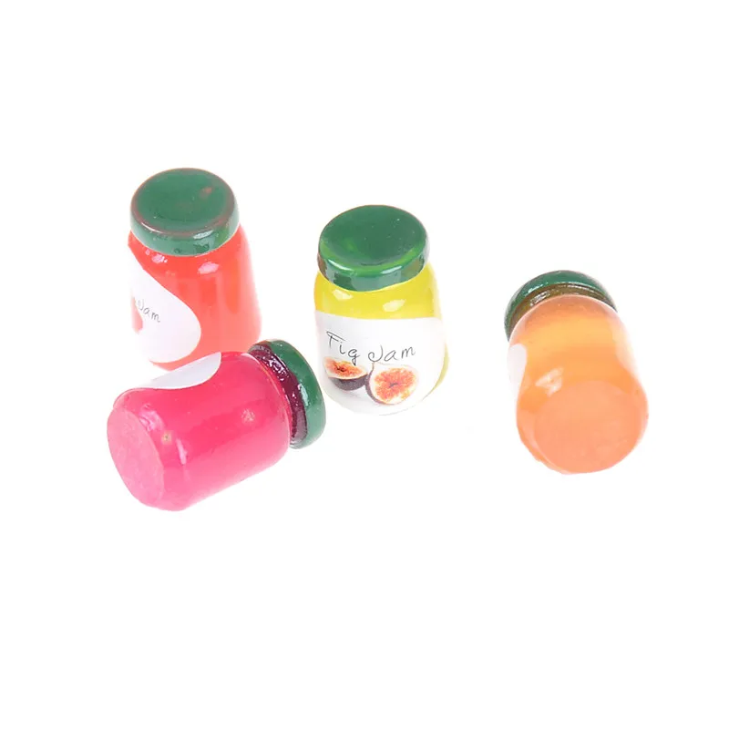 4Pcs 1:12 Dollhouse Miniatures Jams Bottles Model Kicthen Food Accessories For Doll House Decor Kids Pretend Play Toys Gift 6