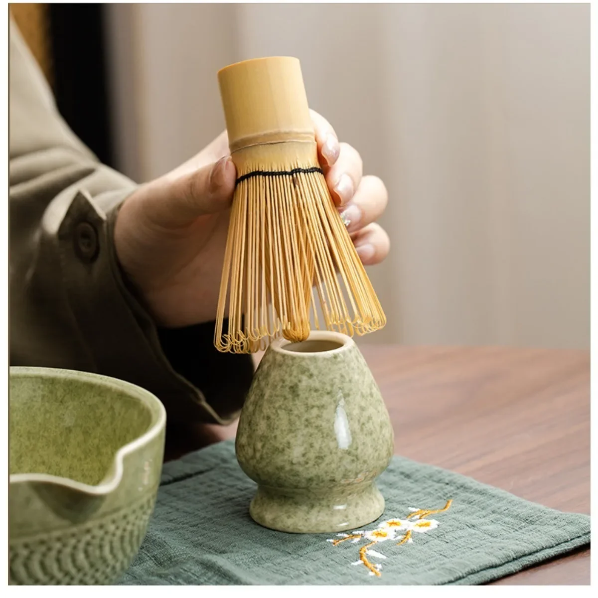 Matcha Set Match Bowl with Spout Matcha Whisk Holder Handmade Kit for Beverage Shop Tea Ceremony DIY Tea-Making Tools