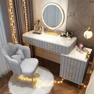 Makeup Vanity Mirror with Lights and Table Set,Girls Dressing Table with Chair and 3 Color Lighted Mirror