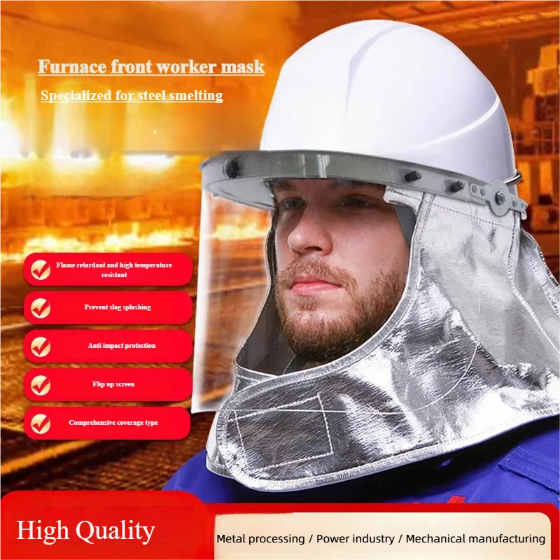 Ouvrier soudeur portant un casque de soudure professionnel FRP avec écran PC relevé, révélant la cape ignifuge