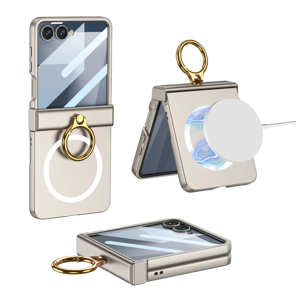 Magnetic Phone Case with Front Screen Protector, Ring Kickstand, and Hinge Protection