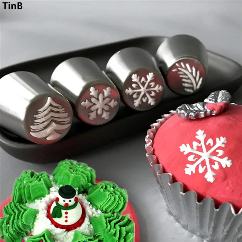 

4pcs/set Cake Cream Nozzle Pastry Tool Stainless Steel Cupcake Russian Tips Bakeware Christmas Icing Piping Nozzles