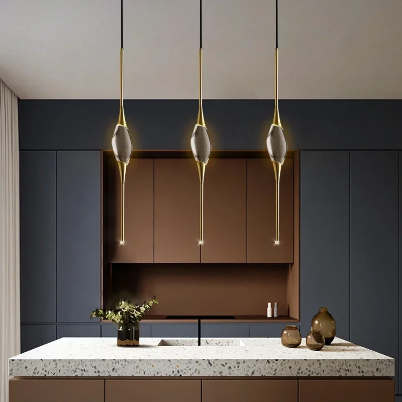 

Chandelier Dining Room Island Copper Crystal Luxury Hanging Light Restaurant Bar Bedroom Bedside Pendant Lamp