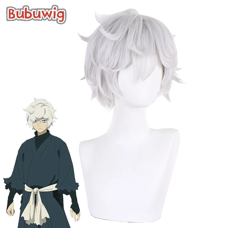 Bubuwig Synthetic Hair Gabimaru Cosplay Wigs Hell's Paradise: Jigokuraku Gabimaru 32cm Short Silver Grey Wigs Heat Resistant