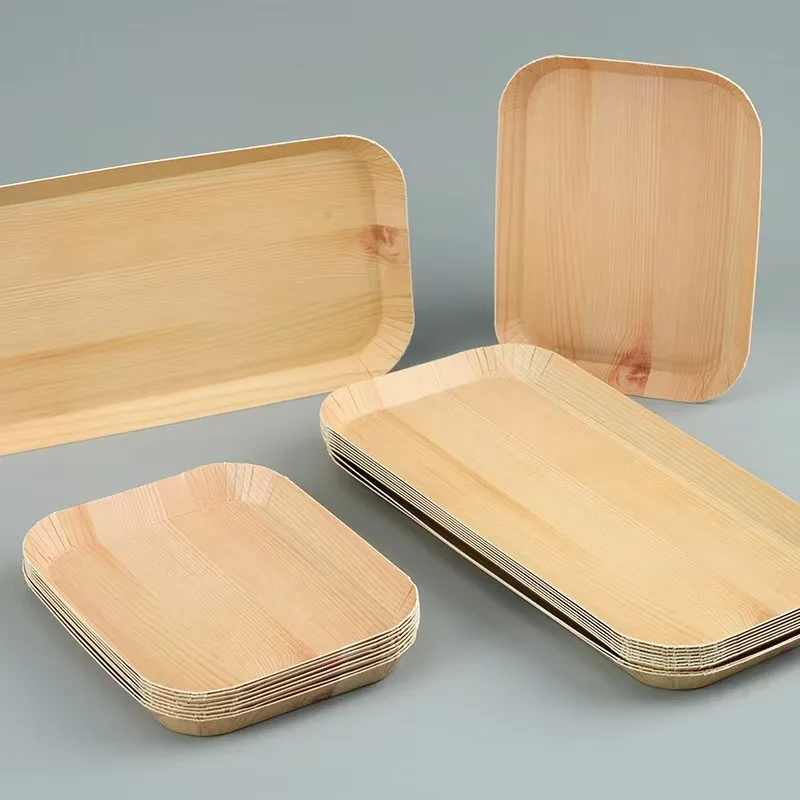 Desserts Disposable Plates Vegetable Plates Wood Grain Paper Cake Dish Disposable Dishes Party Paper Tray Tableware party tableware