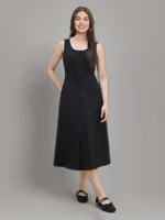 DUSHU Plus Size Minimalist Tank Dress 2025 Summer Waist-Defining Draped Silhouette Viscose-Blend Casual to Office Dress