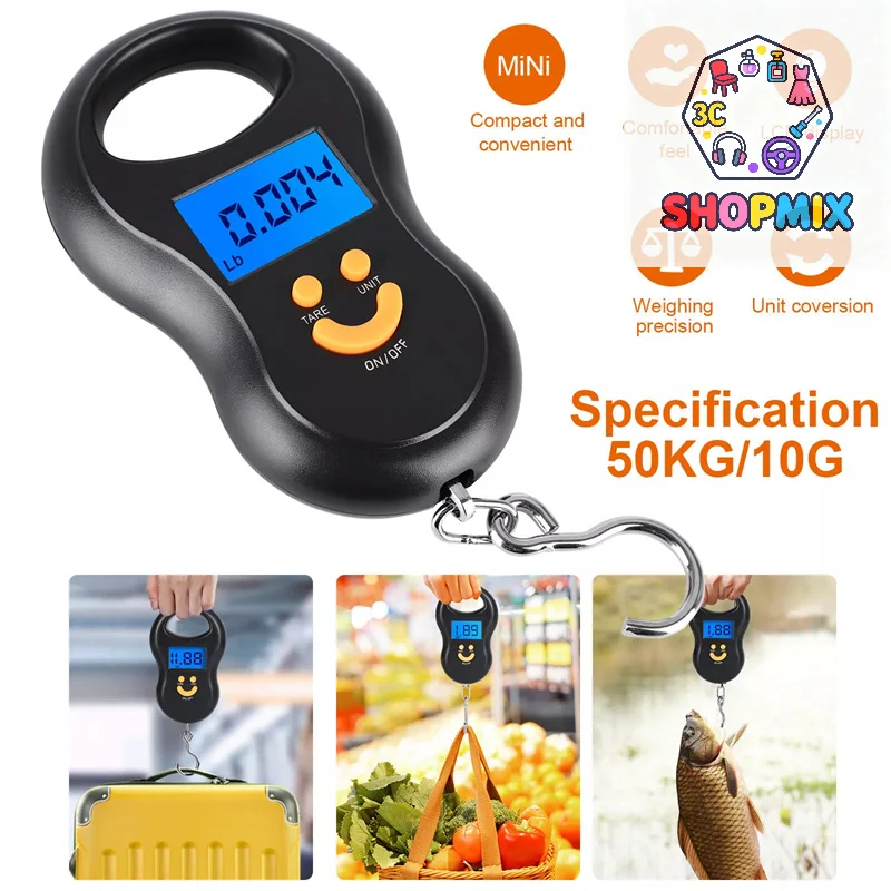Balance numérique pêche 50kg/10g avec rétroéclairage - Pèse-poisson et bagages électronique portable