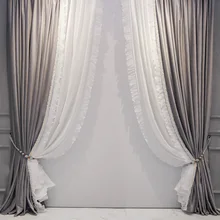 

Luxury Pearls Lace Tulle Lace Velvet Curtains for Living Room Modern Blackout Solid Grey Window Drapes for Bedroom #VT