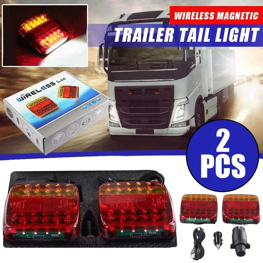 

2PCS Wireless Magnetic LED Truck Tail Light Trailer Rear Signal Warning Brake Light Lamp Bus Caravans Campers Lorry RV