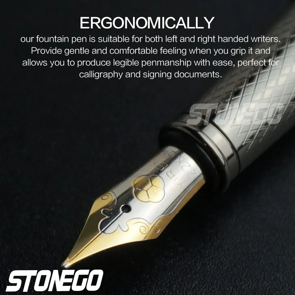 STONEGO Füllfederhalter mit 0,38 mm ultrafeiner Spitze, schwarzer metallischer Kalligraphie-Geschenkstift mit Tintennachfüllkonverter, Executive-Stift – Detail 24