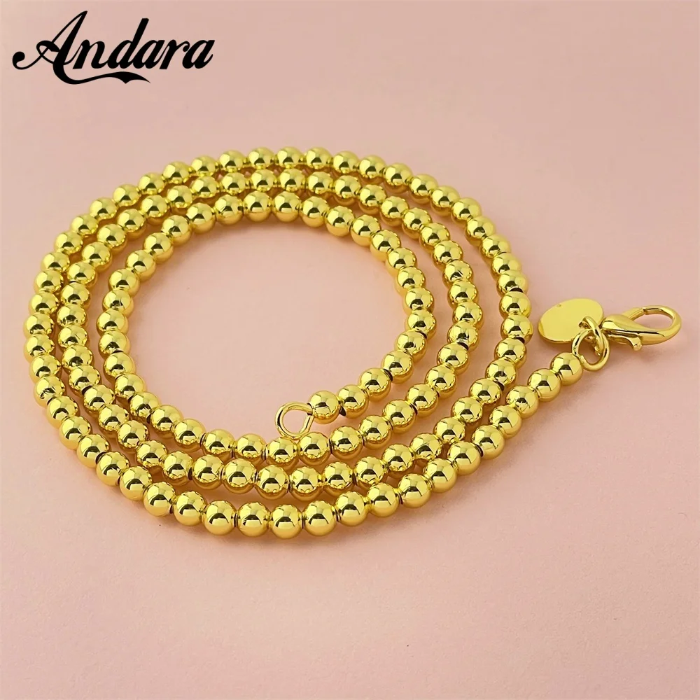 Andara 925 Pure Silver Necklace 18k Gold Plated 4mm Buddha Beads 40-50CM for Women&Men