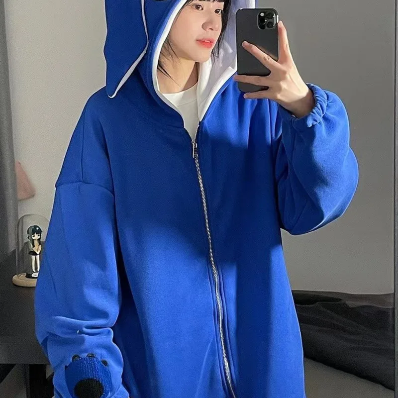 Disney Stitch Cartoon Women Jackets Zip-up Sweatshirt Cotton