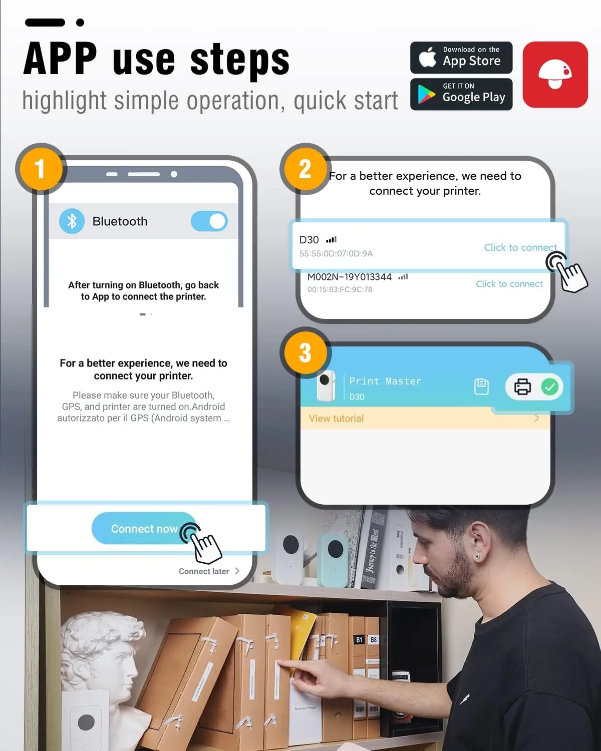Phomemo Portátil Bluetooth Mini Impressora de Etiquetas Label Maker Máquina Fabricante de Etiquetas Labeler para Escritório Casa Escola Android Ios D30 - Imagem 6