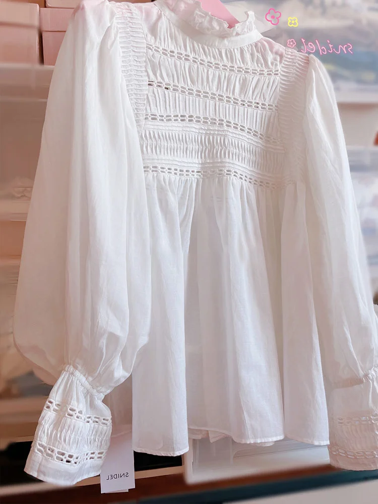 

Новинка весны стильная уникальная и уникальная маленькая рубашка Фея Топ белая рубашка с пузырьковым рукавом дизайнерская Маленькая женская летняя