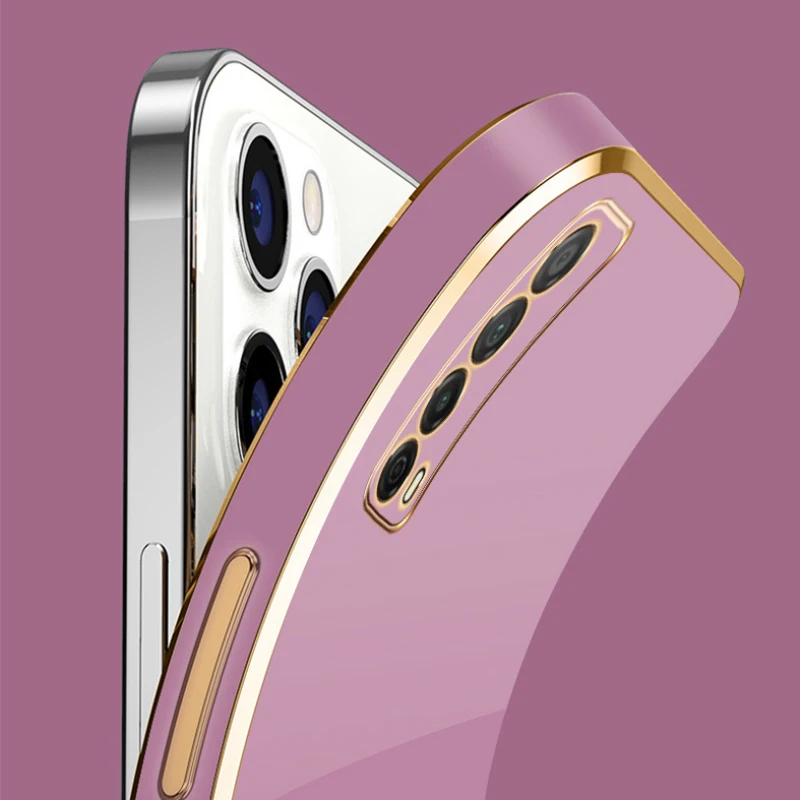 Luxury Square Plating ShockProof Silicone Phone Case Back Cover