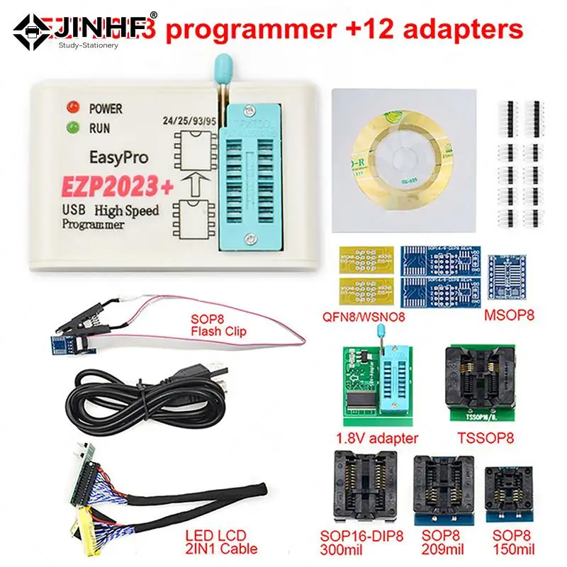 

1set EZP2023 High-speed USB SPI Programmer EZP 2023 Support 24 25 93 95 EEPROM 25 Flash BIOS Chip With 5/6/7/10/12 Adapters