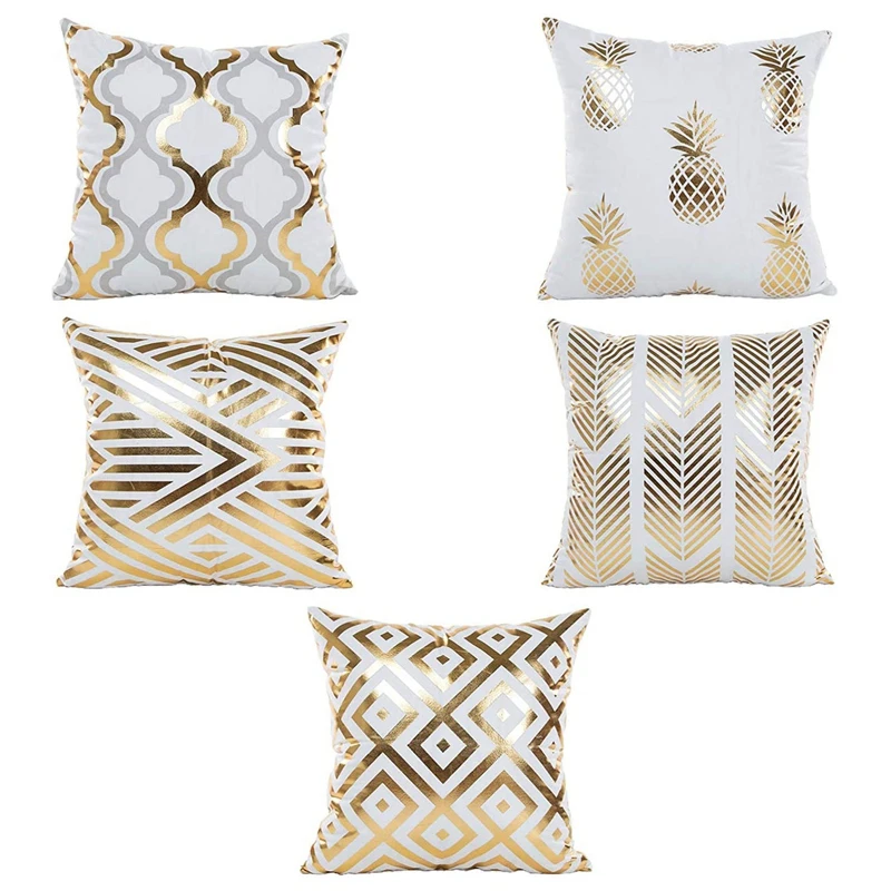 

5Pcs Gold Foil Stamping Pillow Case Striped Pineapple Shiny Cushion Cover Decor