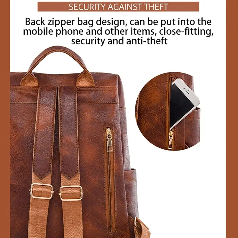Womens Backpack Vintage Women's Bag Large Capacity Leather Daily Commute Travel