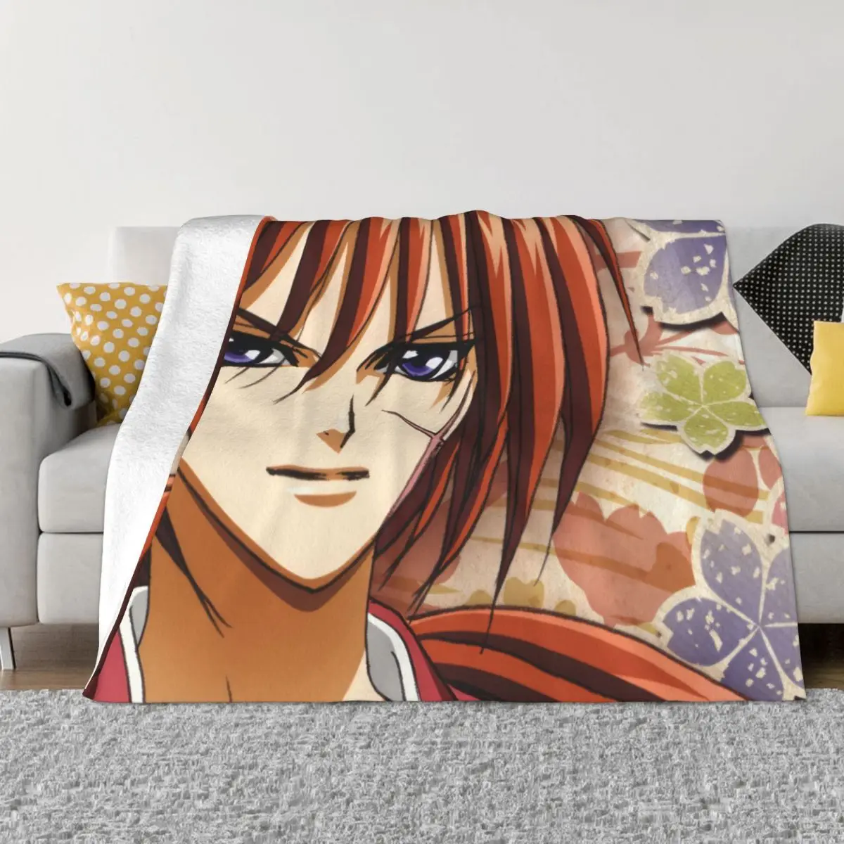 

Одеяло для манги Rurouni Kenshin, Фланелевое весенне-осеннее теплое одеяло в стиле ретро Kenshin Himura, постельное белье для зимы