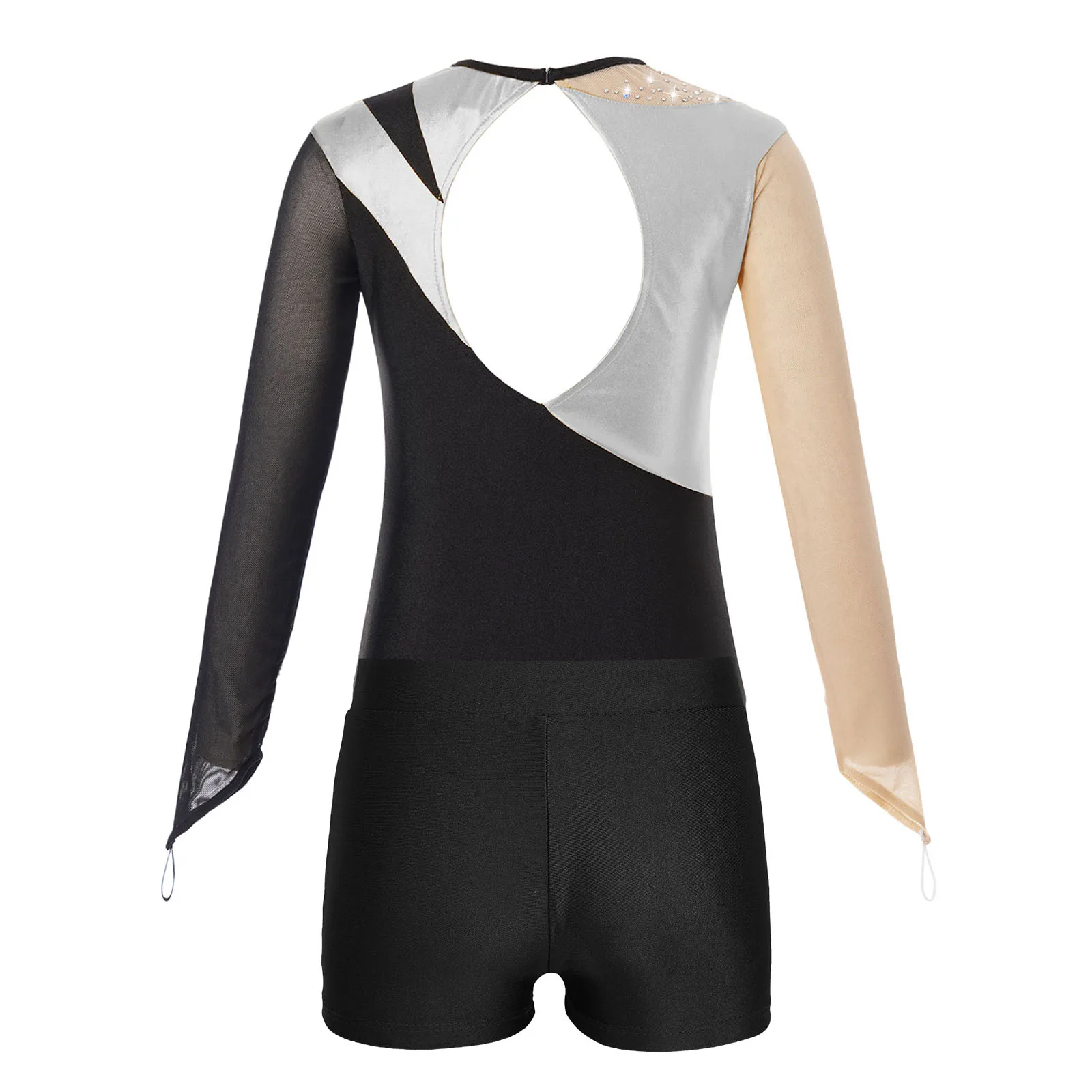 Kids Patchwork Gymnastics Leotard Bodysuit Long Sleeve Dancewear Sets Ballet Outfit Teen Girls Children Figure Skating Jumpsuit