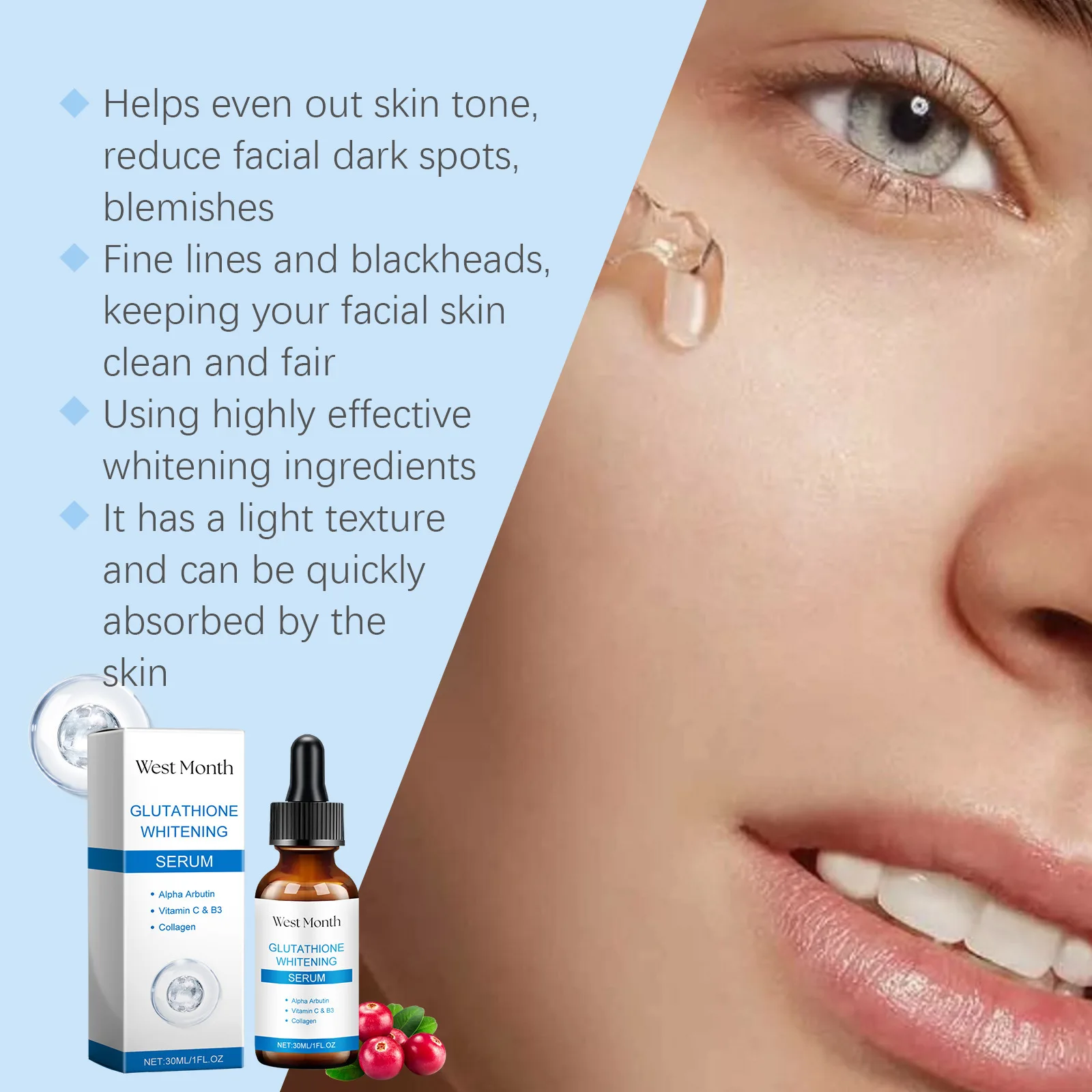 Glutathione Whitening Serum Fade Black Dark Spots Moisturizing Nourishing Reduce Wrinkles Brightening Facial Skin Care Essence 5