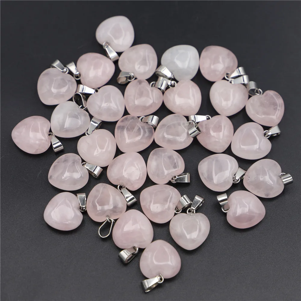 Fashion Natural Stone Rose Quartz Heart Pendant Charm Healing Crystal For Necklace Women Jewelry Making DIY Accessories 50PCS