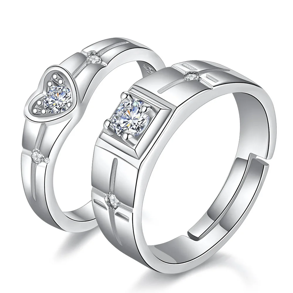 Real 925 Stelring Silver Woman's Heart Square Crystal Zircon Couple Ring For Men XY0390 silver heart ring silver rings silver ring